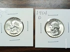 1964-D Washington Quarters (2) UNC 90% Silver BU – One w/ Strike Weakness in “IN