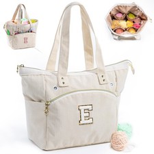 Initial Personalized Crochet Tote - Corduroy Yarn Storage Holder - Organizer ...