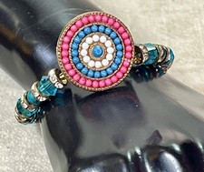 Nepal Brass Bead Chain Bracelet 7” Circle Charm Boho Ethnic Beaded 20.4g