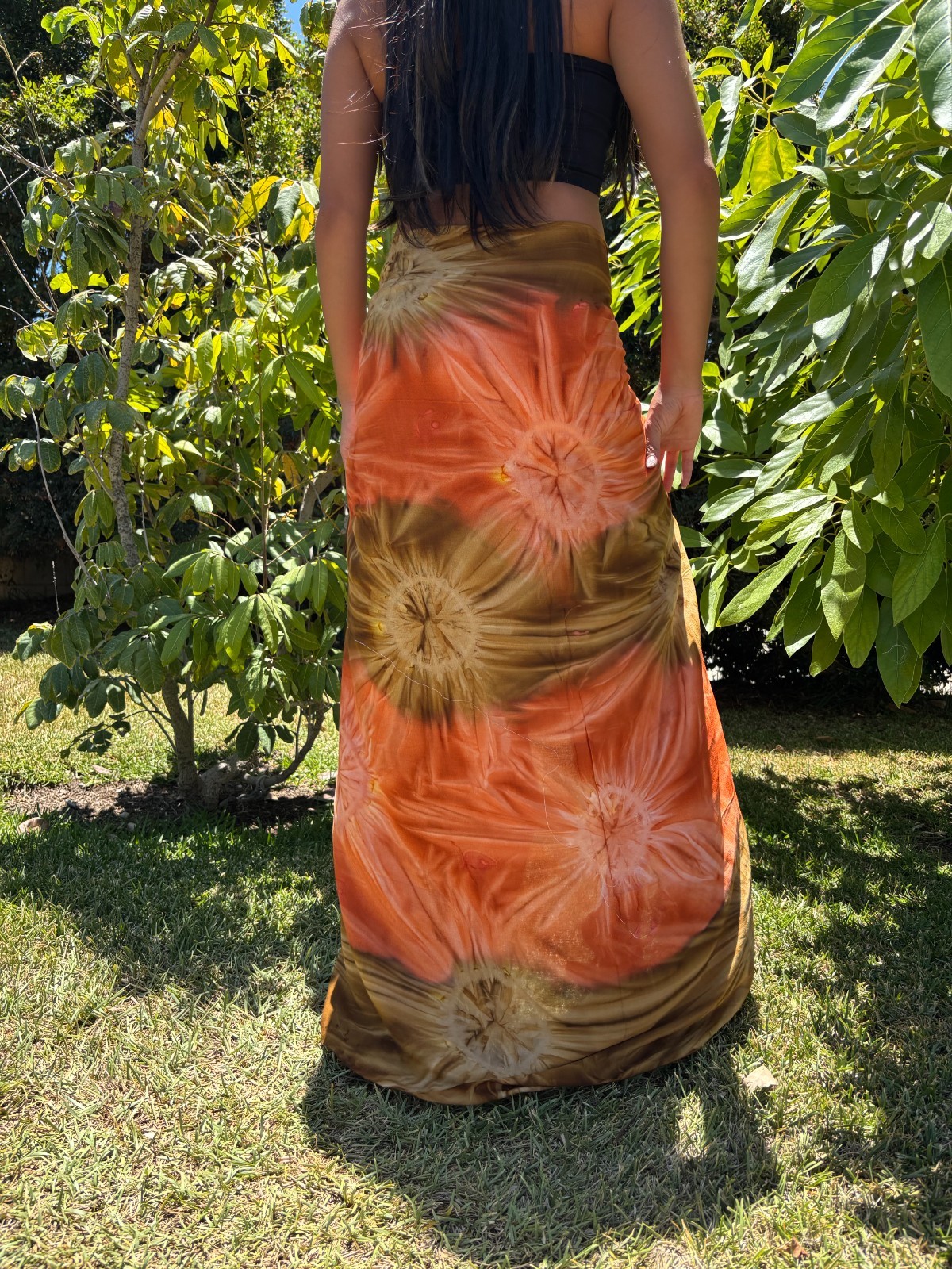Hawaiian Design Sarong Orange Tan Brown Tie Dye Luau Wrap Beach Pareo Dress