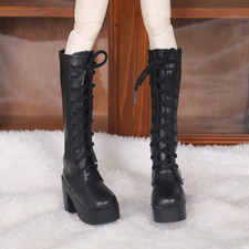 Black Boots, Tall, Platformers, Shoes Laced, for 1/4, BJD