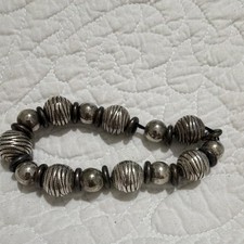Silver-Tone Beaded Bracelet Round Metal Ball ...