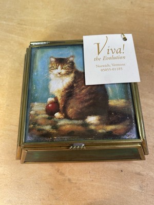 Stephen Mackey Cat Leaded Glass Music Box Brass Green Glass 1998 Mexico By Viva!