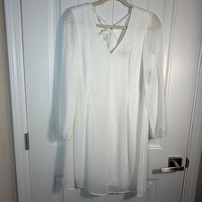 INC International Concepts White Swiss Dot Tie Back V-Neck Shift Dress XS