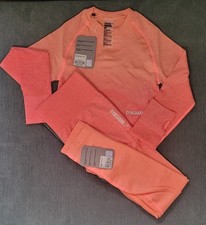Gymshark SET Ombre Seamless High Waisted LEGGINGS SZ M CROP TOP SZ S PEACH CO