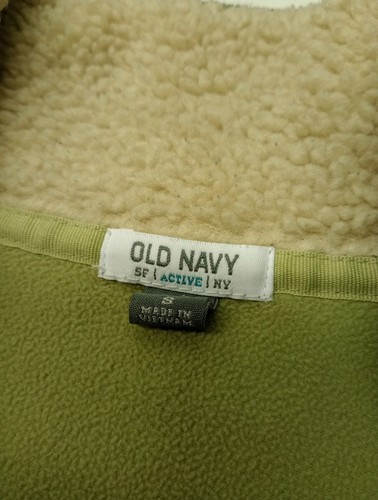 Old Navy Fleece Jacket Womens Small Olive Green Sherpa Collar Full Zip - Picture 4 of 5