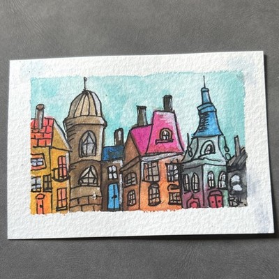 ACEO Cityscape with watercolor original