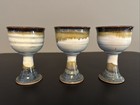 Studio Art Pottery 3 Goblets Glazed Stoneware Handmade Cups Brown Blue White RF — photo 1