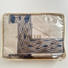NEW Frette LUX TATTOO DIAMOND King Sheet Set - Blue/Beige 100 Cotton Sateen