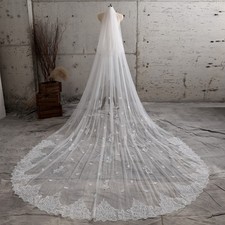 Small Flower Lace Veil with Blusher Long Bridal Veil Ivory Wedding Veil