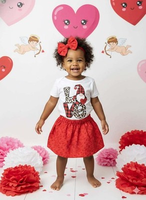 Girl's Handmade Red Floral Print Valentine's Day Outfit