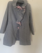 Girls Rothschild Dress Coat Gray Pink Ruffle Fully Lined Size 7/8