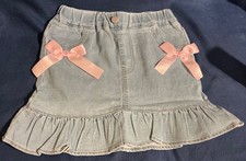 NEW Girl's Light Blue Denim Skirt with Pink Bows and Ruffles, EU 140, US 10