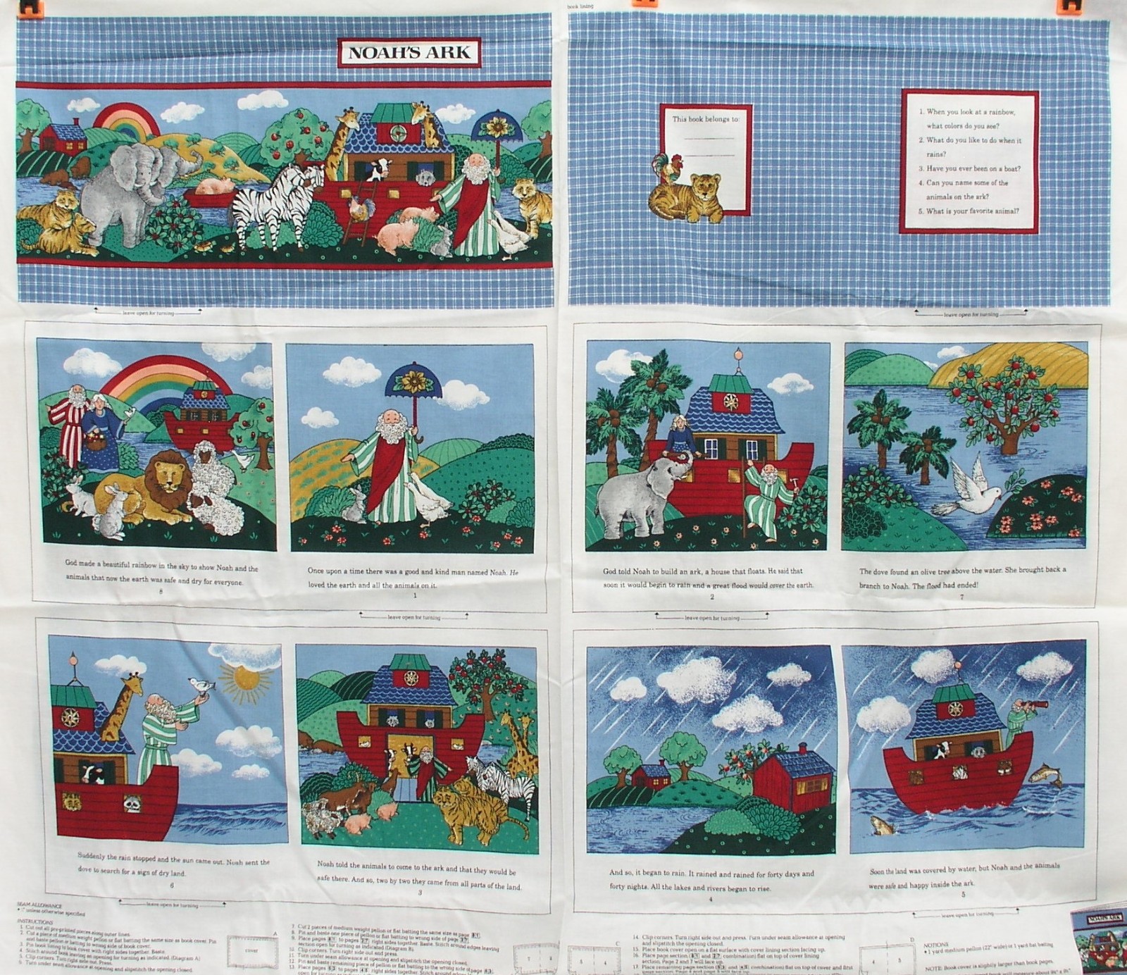 Vip Book Signing Cloth VIP CRANSTON PRINT WORKS - CUT & SEW NOAH'S ARK FABRIC FOR (4) BOOKS ...