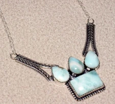 925 Silver Plated Exclusive Larimar Necklace 20" Minimalist Style Gift GW