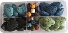 Mixed Colored Lava Stone Beads Set for DIY Jewelry - 68 Pieces