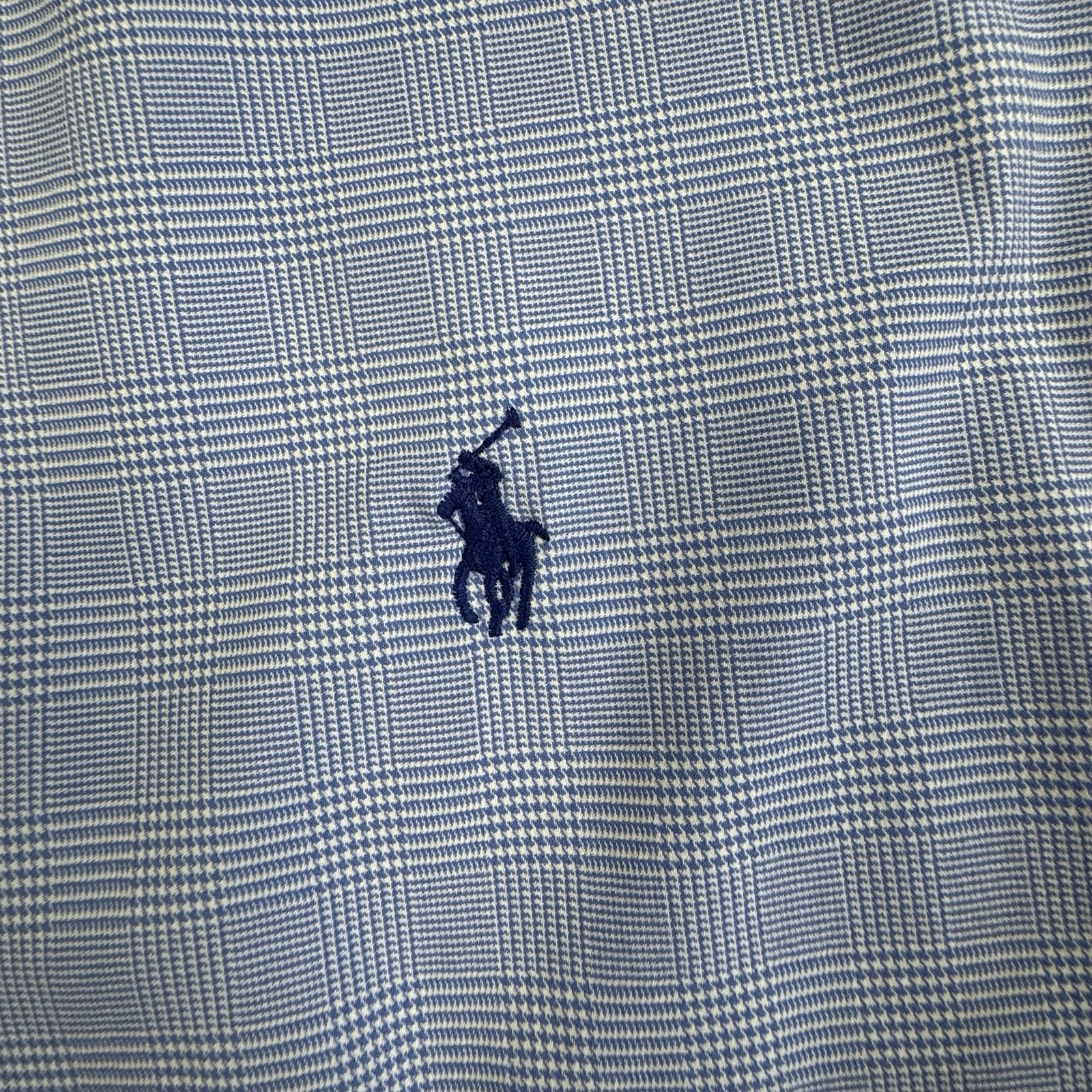 PONY Ralph Lauren Performance Camicia Uomo XL Blu Piede di Poule Plaid Misto Nylon Preppy