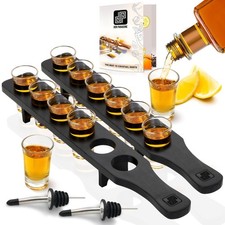 Shot Glass Holder Tray Bulk Set - 12 Pcs Clear Shot Glasses Set, Bottle Poure...