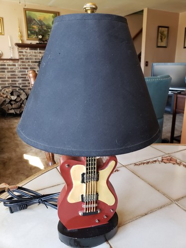 Vintage Electric Guitar Shaped Bedside Table Accent Lamp w/ Shade GWO 15” Music - Picture 4 of 15