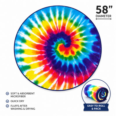 Mainstays Round Tie Dye Beach Towel Blanket Microfiber Quick Dry 58'' NEW