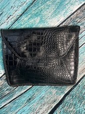 Black Embossed Crocodile Faux Leather Clutch Handbag
