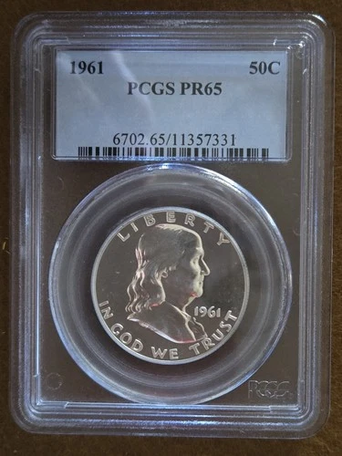1961 Franklin Half Dollar Proof 50C 90% Silver Coin PCGS PR65 Uncirculated
