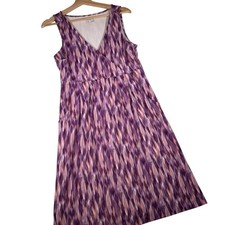 Eddie Bauer Womens Purple Ikat Print Sleeveless Surplice Pocket Dress S 1291