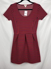 J.CREW FACTORY Striped Ponte Dress Size 4 Red Blue Short Sleeve Pleated NWT $98