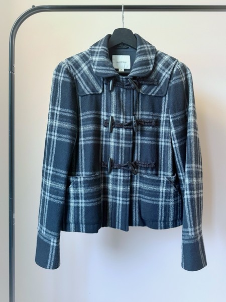 Country Road 100% Wool Navy Blue Plaid Duffle Jacket Coat XS Cotton Lined