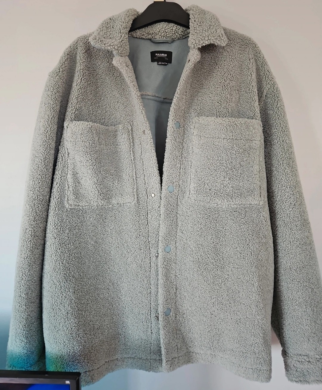 Pull And Bear Mens Fleece Shacket Shirt Jacket Medium Sage Green Used Rare