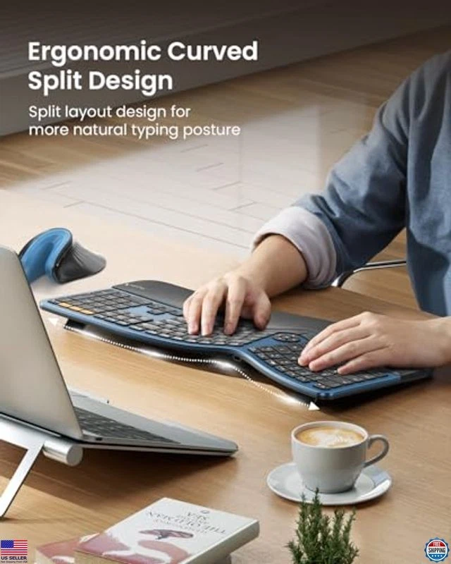 Backlit Bluetooth Ergonomic Split Keyboard, Full Size, USB, Rechargeable, - Image 4 of 4