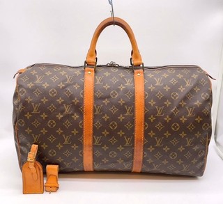 Authentic Louis Vuitton Monogram Keepall 50 Boston Bag M41426 W/NameTag NS091302