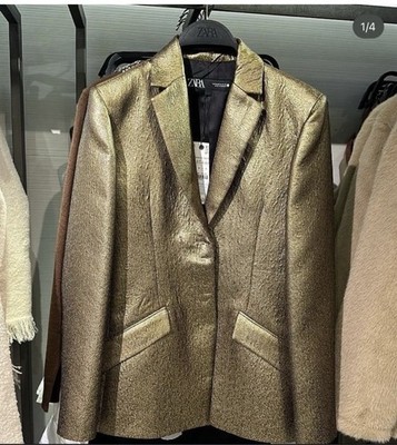 ZARA WOMAN NWT FW24 ZW COLLECTION METALLIC BLAZER Golden 9291/304 XS 