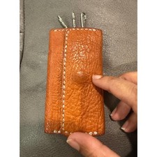 Handmade Burnt Orange Pebbled Leather Tri-Fold Key Case with 3 Hooks  Snap