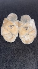 Prada Fuzzy Fur Slippers Ivory Colored Size 7...