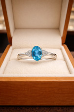 2.00 Ct Oval Cut Natural Topaz Diamond Eternity Ring 14K White Gold Size 7