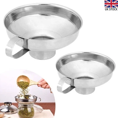 Stainless Steel Funnel Fill Jam Jar Wide Neck Mouth Filter Tool Funnel Kitchen