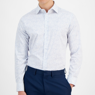 Alfani Men's Slim-Fit Dash-Print Dress Shirt white cobalt 15-15.5 32-33 $65  | eBay