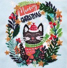 Bead Embroidery Kit "Meow Christmas" Beaded Stitching Beadwork
