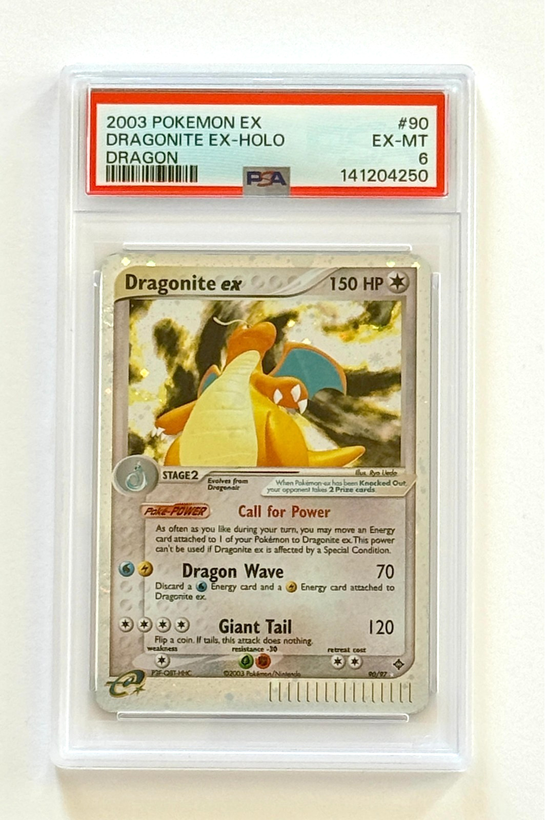 2003 Pokemon EX Dragon #90 Dragonite EX-Holo With Swirl PSA 6 EX-MT Fresh Grade