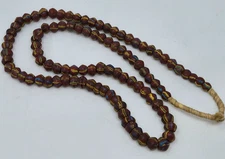 ANTIQUE VENETIAN BRICK BROWN STRIPED GLASS KING TRADE BEADS NECKLACE 36" TRIBAL