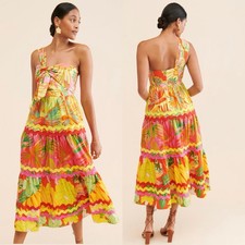Farm Rio One Shoulder Tiered Maxi Dress Multicolor Size Small