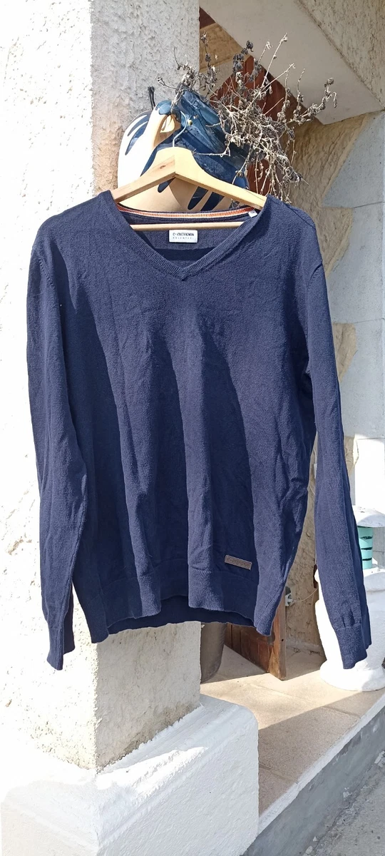 Pull Fin Gris Chiné En Coton - Marque Chevignon - Taille M - Col V - Manches Longues - Occasion TBE