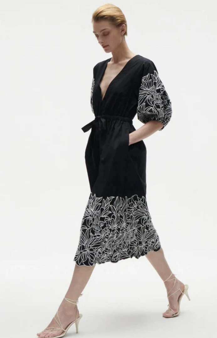 figue black embroidered dress Figue Tassel Mini Dress Tikki Navy Embroidered Silk Georgette Size Small main image 0