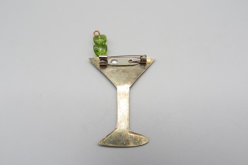 Broche/alfiler de vidrio martini multimetal vintage con cuentas verdes artículo de joyería - Imagen 5 de 13