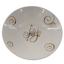 Shiny Gold "JOY" Large 13x3 Serving Pasta Bowl Ceramic Christmas Holiday Read