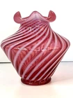 Fenton Vase Cranberry Candy Cane Swirl Red White Striped Ruffled Top Vintage