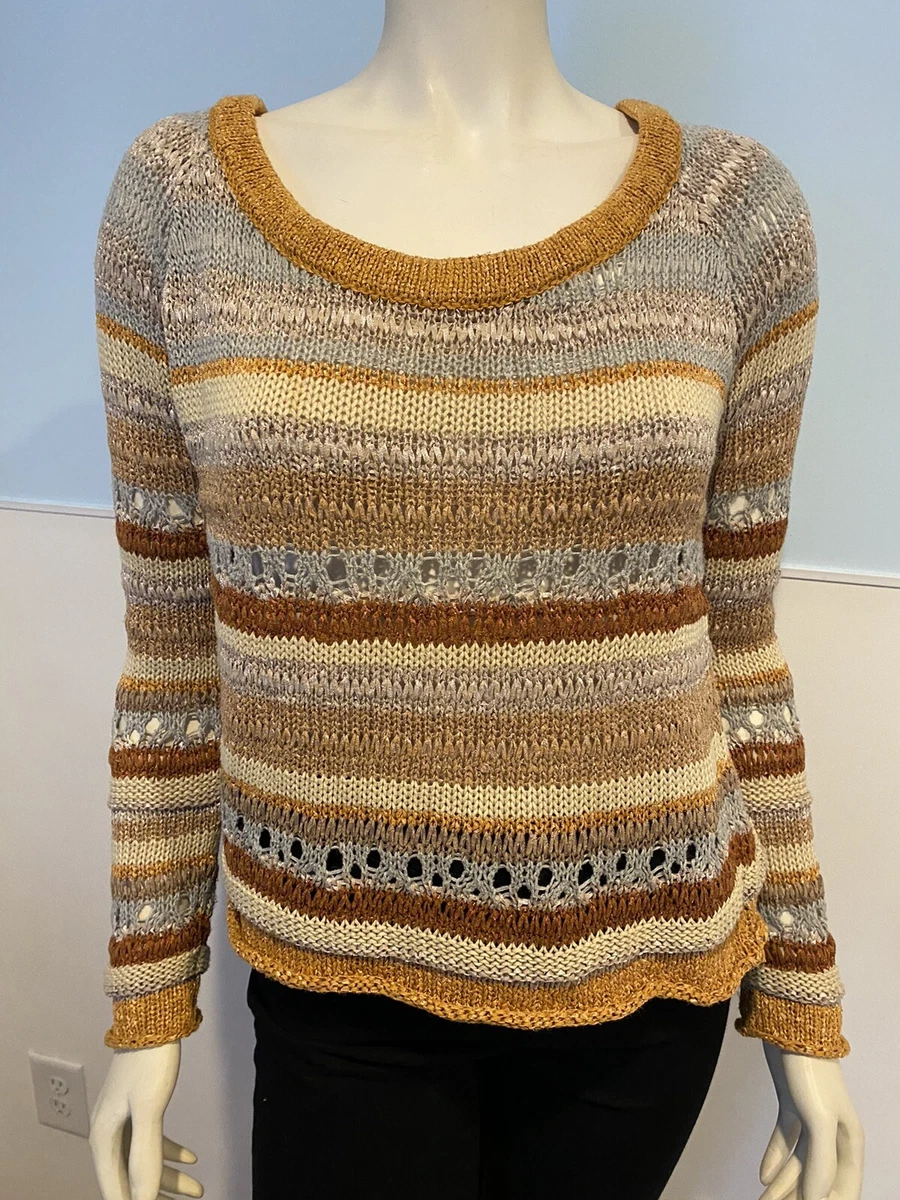 Torn by Ronny Kobo Multicolor Striped Open Knit Sweater Women s Size M