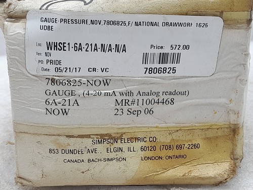 National Oilwell 7806825 Pressure Gauges Simpson Electric 6A-21A 4-20mA - Picture 5 of 8
