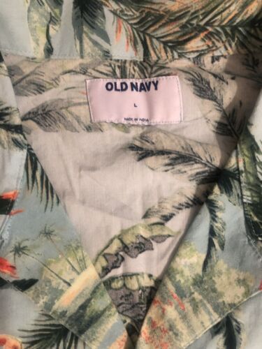 Old Navy Men's Tropical Flamingo Button Down Short Sleeve Shirt Large Resort - Picture 3 of 8